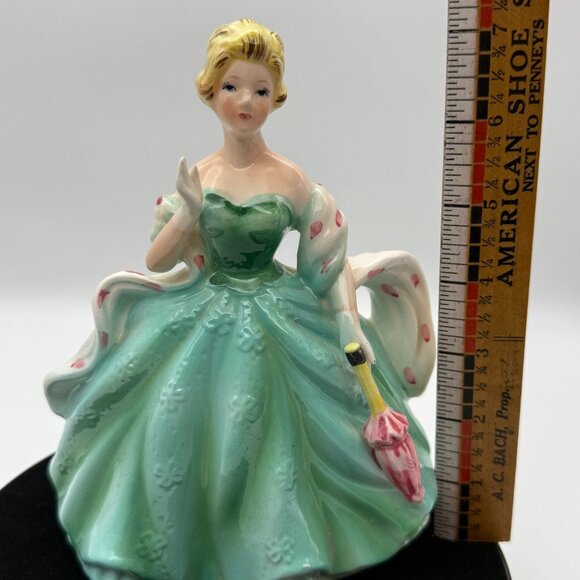 Vtg Rubens Blonde Lady Planter Figurine 583 Green Dress Pink Parasol USA Ceramic - Picture 11 of 11